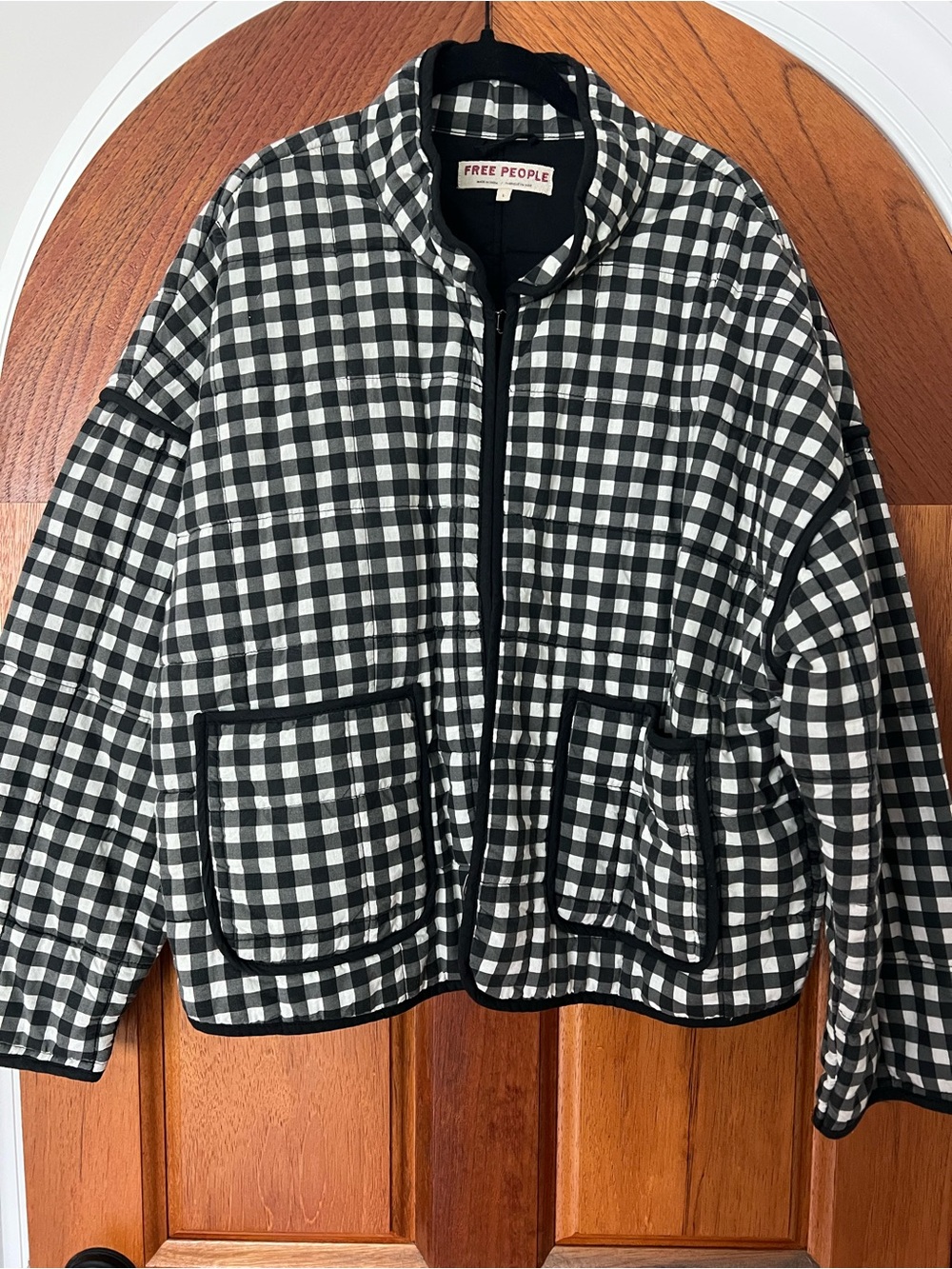 Free People Chloe Jacket Size Large - Black & White Gingham RT $198